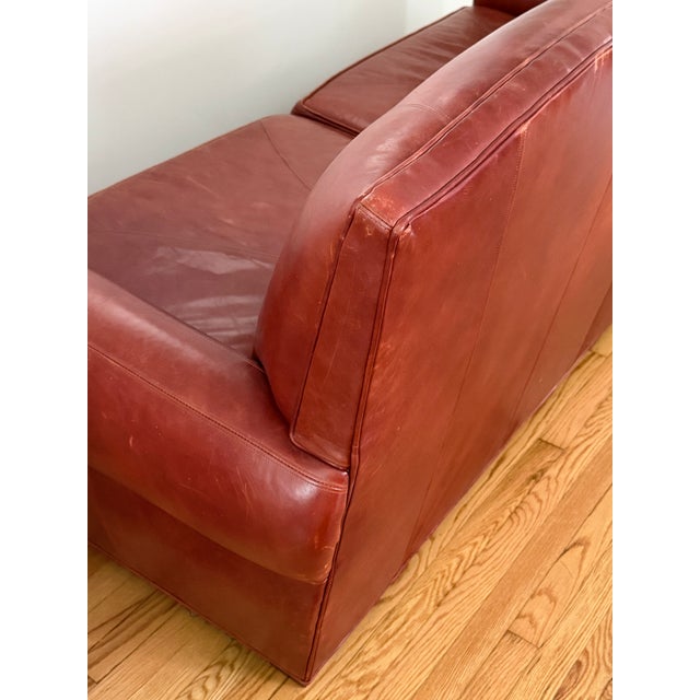 Vintage Ralph Lauren Style Distressed Art Deco Leather Sofa For Sale - Image 11 of 17