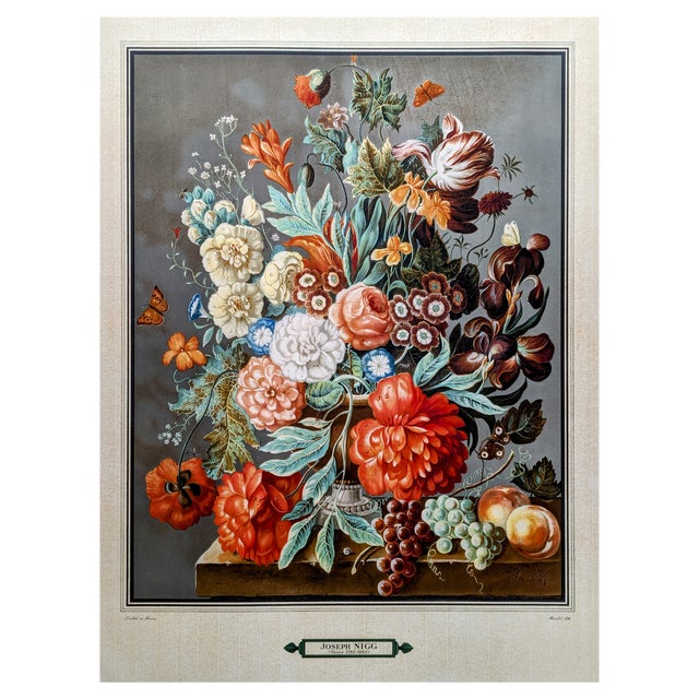 Joseph Nigg, Still Life with Flowers, Fruits and Butterflies, Original Lithograph, 1943 For Sale
