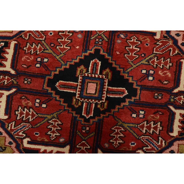 Heriz Rug 8’2” X 11’9” Red Wool Vintage Tribal Hand-Knotted Oriental Carpet For Sale - Image 10 of 15