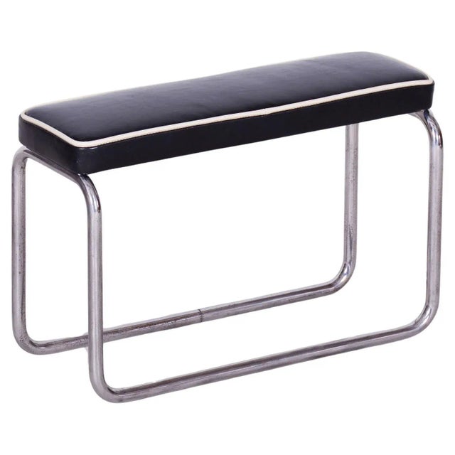 Czech Bauhaus Stool in Italian Leather & Chrome, 1930s For Sale - Image 9 of 9