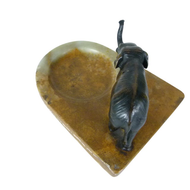 Metal 1920s Art Deco Bronze Elephant on Figured Stone Tray . Valet Dish For Sale - Image 7 of 12