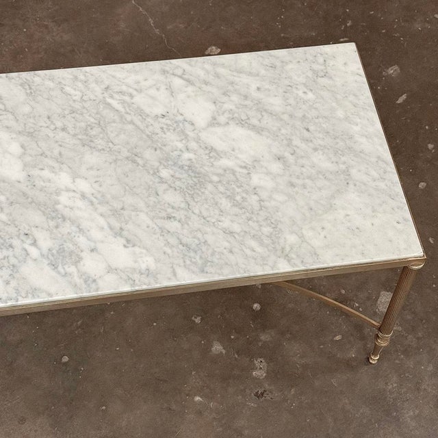 Mid-Century Carrara Marble and Gilded Brass Maison Jansen Style Coffee Table For Sale - Image 16 of 16