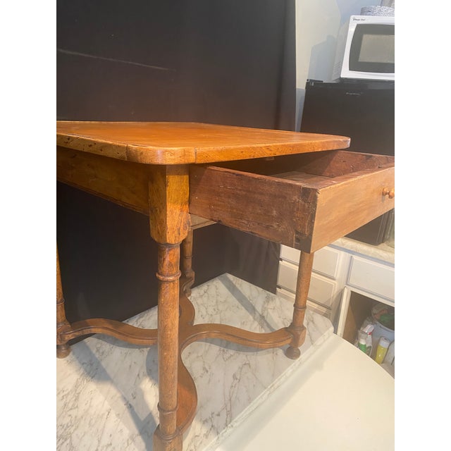 19th Century French Side Table With Embossed Leather Top and X-Form Stretcher For Sale - Image 9 of 11
