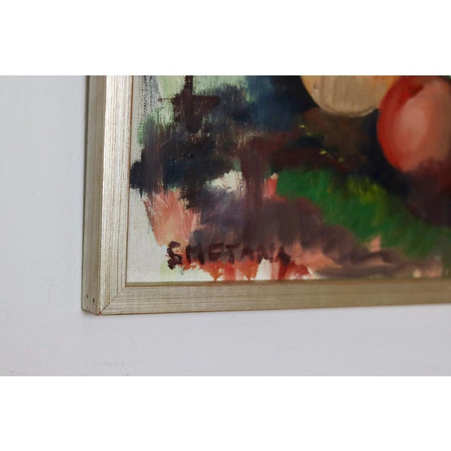 Still life oil painting on canvas, signed "SMETANA." In good condition, with minor wear on the frame, as shown in the...