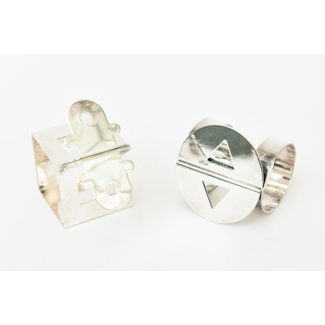 Nathalie du Pasquier Vintage Sculptural Silver Plate Napkin Rings by Nathalie Du Pasquier for Bodum, Set of 6 For Sale - Image 4 of 12