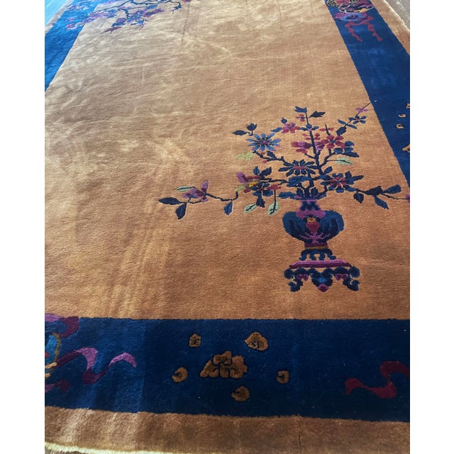 Tan Antique Chinese Art Deco Carpet, 6'0" × 8'9" For Sale - Image 8 of 11