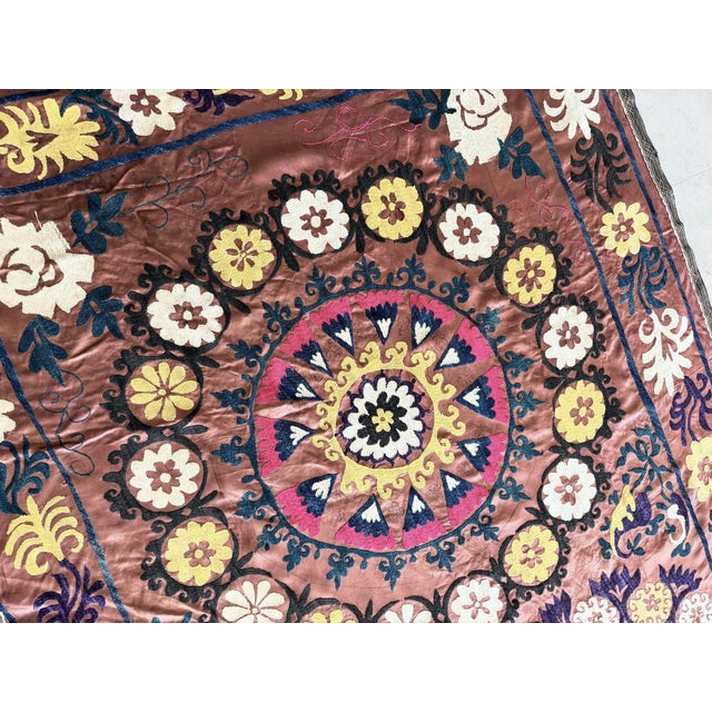 Mid-Century Modern Large Brown Suzani - Bukhara Embroidery For Sale - Image 3 of 9