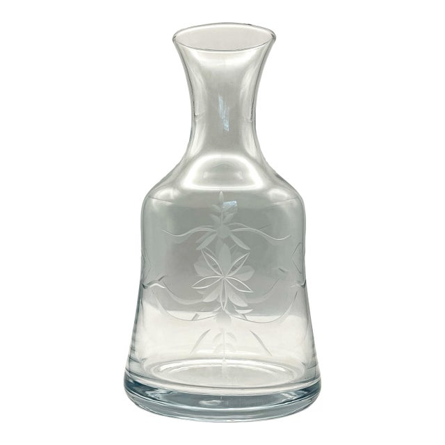 Vintage Clear Etched Glass Carafe For Sale