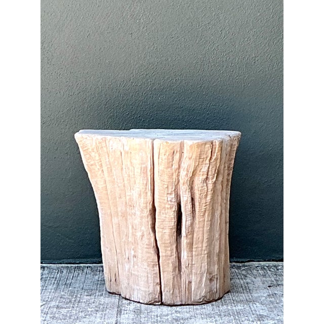 Contemporary Vintage Natural Wood Stump Accent Table For Sale - Image 3 of 12