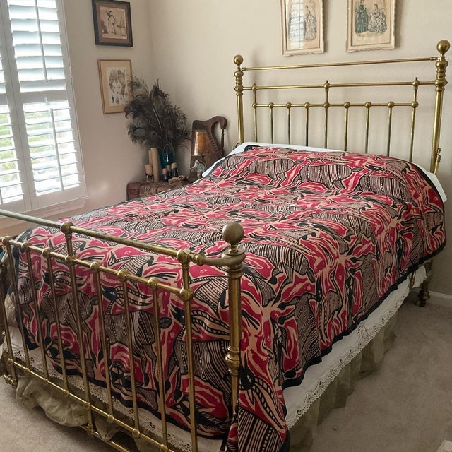 Korhogo Cloth Design Fabric Coverlet / Bedspread Beautiful bedspread/coverlet with whimsical animals in black on red and...