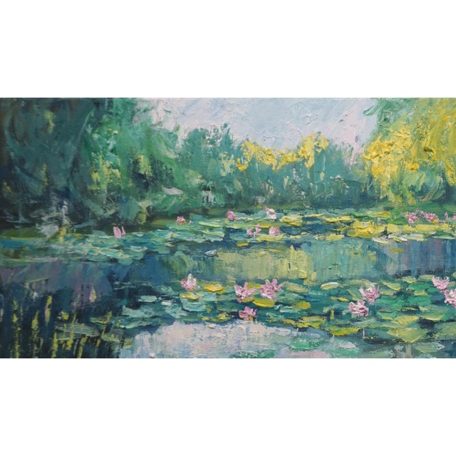 Original Oil Landscape of Lily Pond For Sale - Image 4 of 5