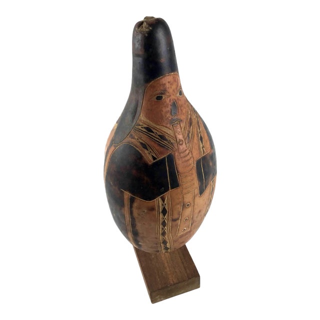 Vintage Artisan Painted Wood Gourd Statue For Sale