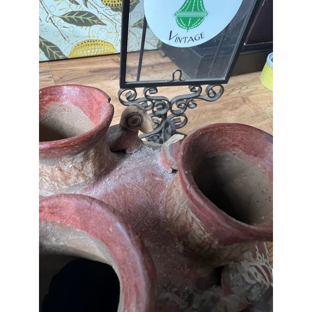 Vintage Pottery Detailed Hand Made Vase With Bird Details For Sale - Image 4 of 7