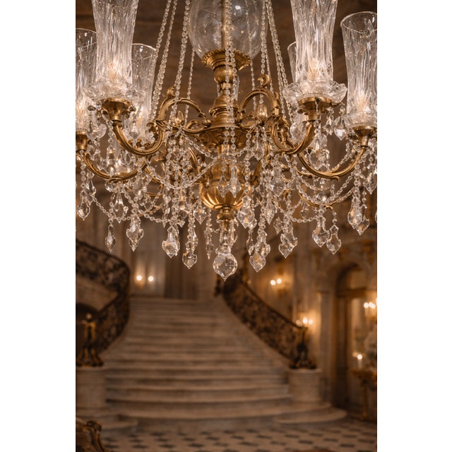 Mid 20th Century Mid 20th French Louis XVI Gold Bronze Crystal XL Chandelier For Sale - Image 5 of 16
