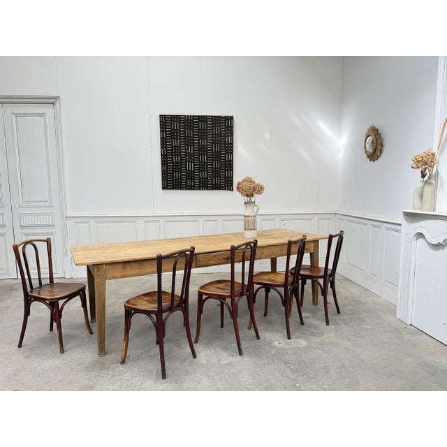 Set of 12 Thonet bistro chairs with a superb Art Nouveau floral motif (embossed) on the seat and the signature elegant...