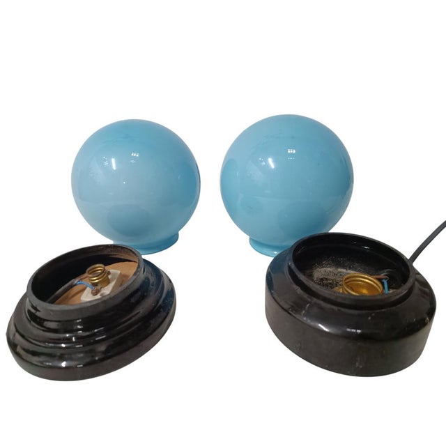 100% blue opaline glass and black opaline base European Plug (up to 250V).The wiring of this item may be original and...
