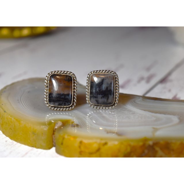 Vintage Sterling Silver Dendritic Agate Cufflinks, A Pair For Sale - Image 4 of 18
