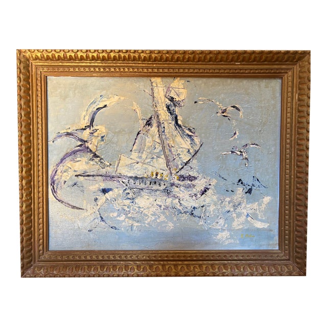 Vintage Abstract Seascape Oil Painting For Sale