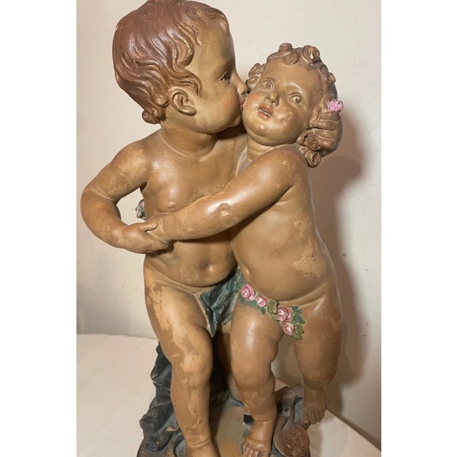 19th Century Large Antique Handmade Nude Cherub Cupid Pottery Sculpture Statue Terracotta For Sale - Image 5 of 15