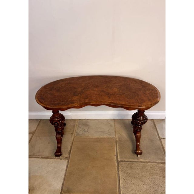 Wood Antique Victorian Burr Walnut Kidney Shaped Side Table by Richardson and Sons, 1860 For Sale - Image 7 of 7