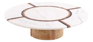 A Large Round Marble & Oak Coffee Table, C. 1980.