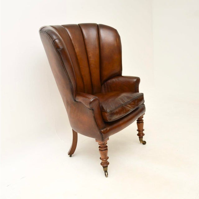 Mid 19th Century Victorian Leather Barrel Back Wing Armchair, 1840s For Sale - Image 5 of 10