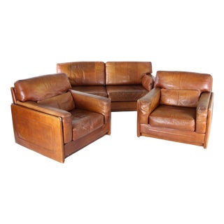 Leather Living Room Set from Roche Bobois, 1980s, Set of 3 For Sale