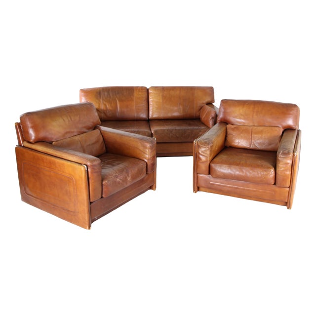 Leather Living Room Set from Roche Bobois, 1980s, Set of 3 For Sale