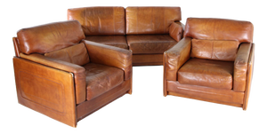 Leather Living Room Set from Roche Bobois, 1980s, Set of 3
