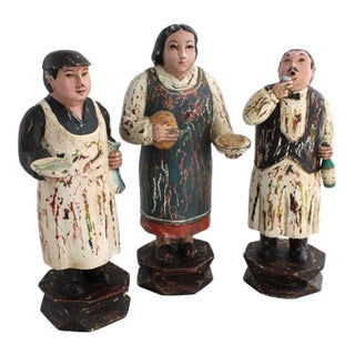 VTG Large French Street Vendor Statues, Wood & Plaster, 16-18" High, Unique! For Sale