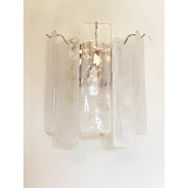 2 italian contemporary ”alabastro listelli ” murano glass wall sconces. transparent and rectangular venied-white strips...