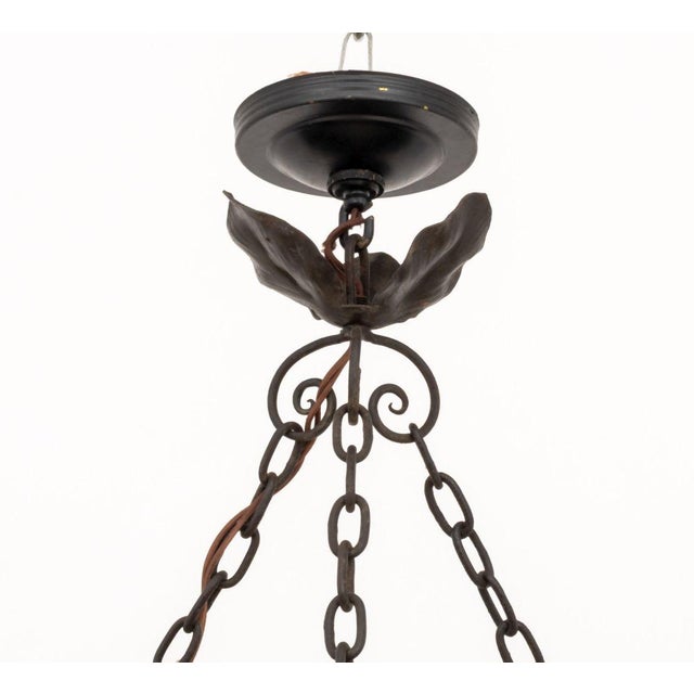 Glass Art Deco Textured Glass and Iron Pendant Light For Sale - Image 7 of 8