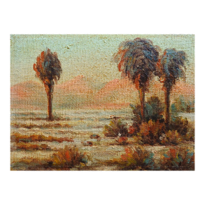 Small Mid 20th Century Desert Palm Trees Landscape Painting