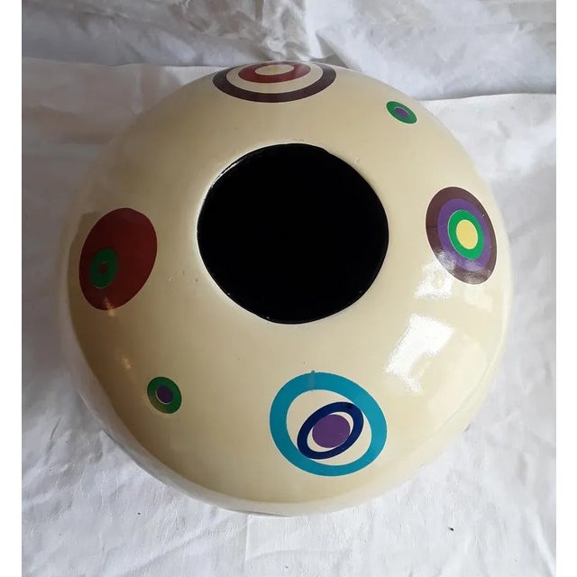 Vintage Round Ceramic Vase with Colored Op Art Decor, 1970s For Sale - Image 3 of 5