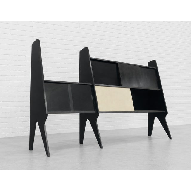 Italian Mid Century Modern Extra-Long Wall Unit in Black Lacquer — Gio Ponti Inspired For Sale - Image 12 of 14