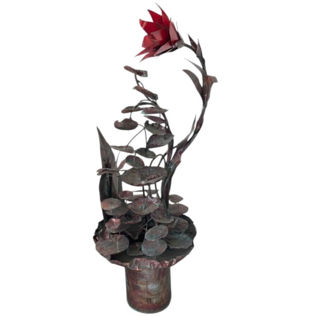 Vintage Copper Lotus & Lily Pad Cascading Fountain For Sale - Image 4 of 12