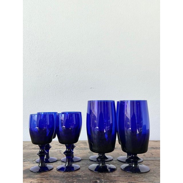 Late 20th Century Vintage Cobalt Stemware - Set of 8 For Sale - Image 5 of 12