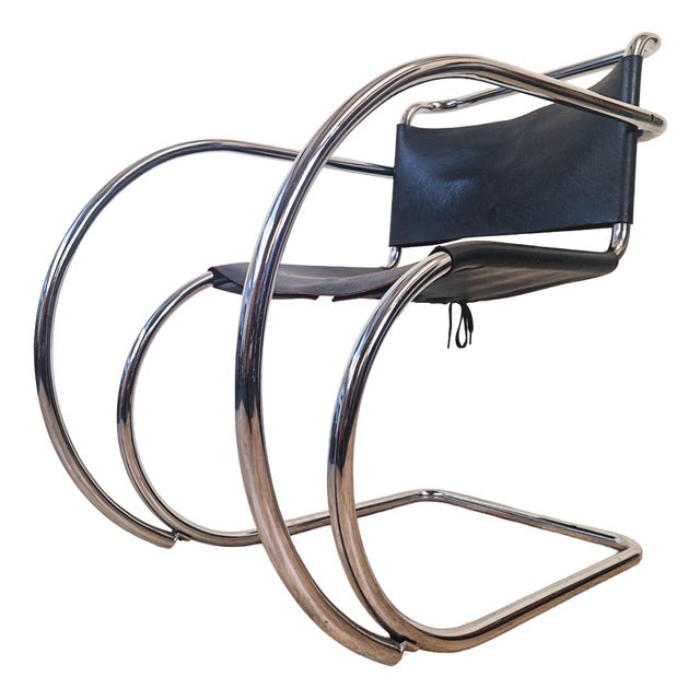 Leather and Chrome MR20 Chair by Mies Van Der Rohe for Thonet, 1950s For Sale