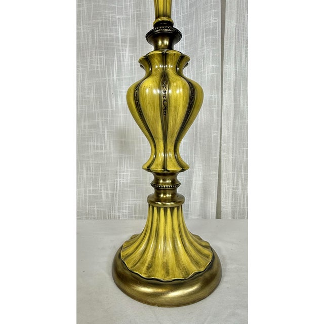 Metal Stunning Vintage Hollywood Regency Brass & Saffron Yellow Torchiere Table Lamp For Sale - Image 7 of 11