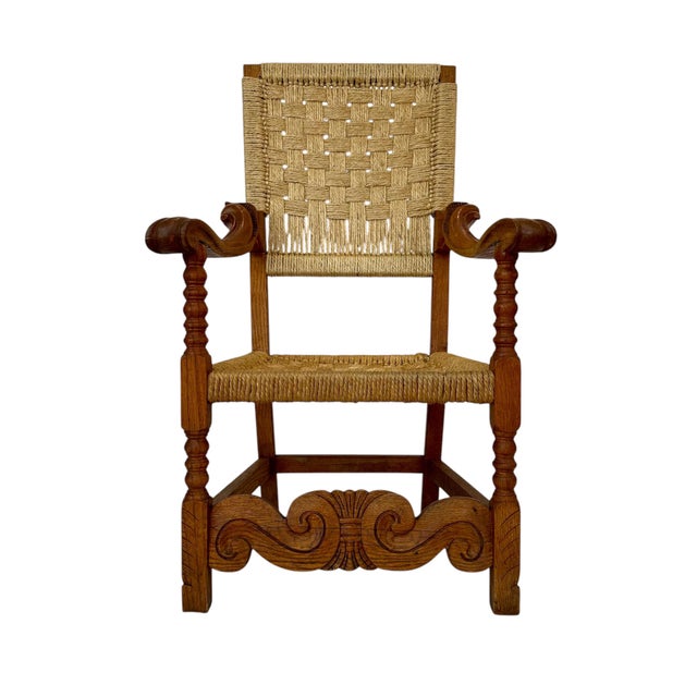 Pair of Beautifully Carved Wooden Chairs with Woven Rope Seats and Tall Back Rests Pairs Well with Different Types of...