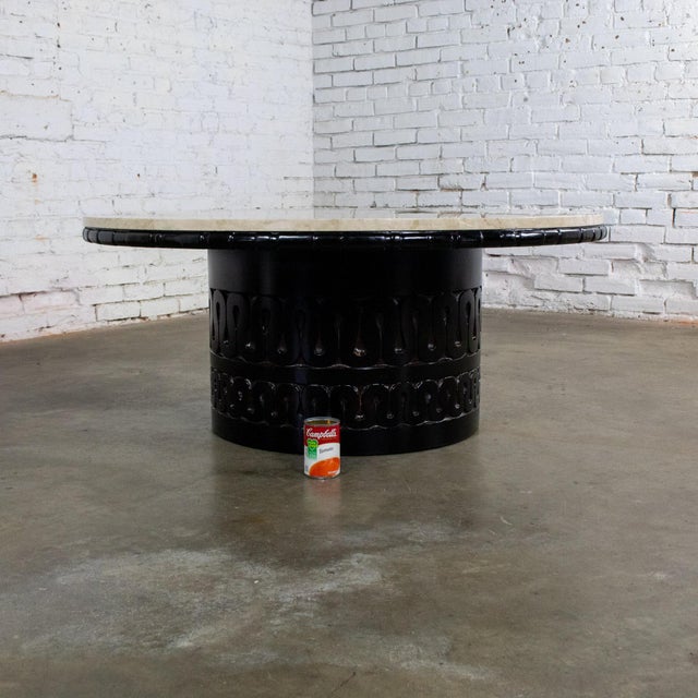 Mid-20th Century Brutalist Heirloom Coffee Table by Weiman Carved Pedestal Base Ivory Marble Top For Sale - Image 18 of 18