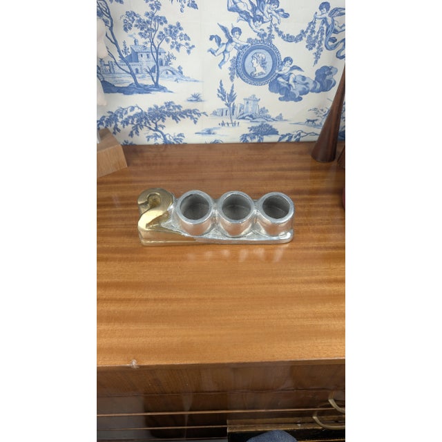 Vintage david marshall for art 3 – brutalist bronze & aluminum desk organizer – “2000” shape immerse yourself in the raw...