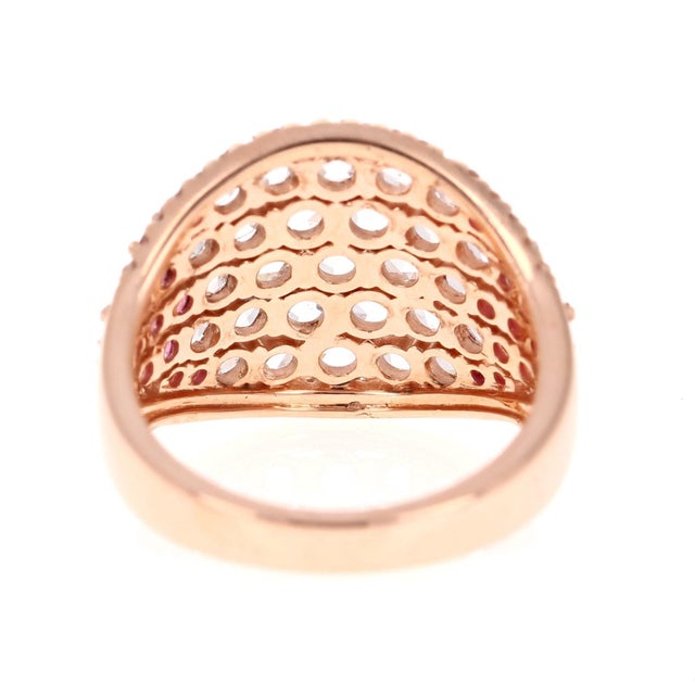 2.47 Carat Ruby Rose Cut Diamond Rose Gold Cocktail Statement Ring, Size 7 For Sale - Image 4 of 5