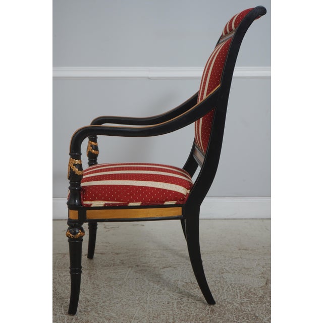 Traditional Pair of Ferguson Copeland Ebony & Gold Leaf Armchairs For Sale - Image 3 of 18