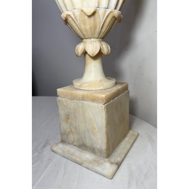 Alabaster Huge Antique 1800's Hand Carved Alabaster Stone Marble Urn Flower Vase Sculpture For Sale - Image 8 of 15