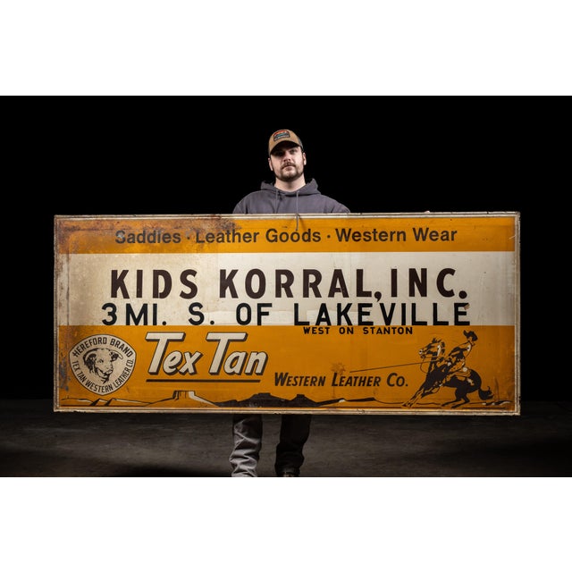 c. 1950s/1960s; Kids Korral, Inc. - Lakeville, IN and Tex-Tan Western Leather Co. - Yoakum, TX Vintage painted tin...