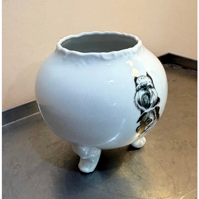 Mid-Century Modern White/Black Ceramic Shih Tzu Footed Planter/Bowl For Sale - Image 3 of 5