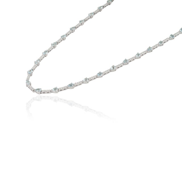 VR Jewels 4.29ct Natural Aquamarine & 1.11ct Diamond Tennis Necklace in 14k White Gold For Sale - Image 4 of 16
