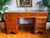 Vintage Twin Pedestal Desk in Yew Wood and Leather Top, 1980, in Flawless conditions. Designed 1980 to 1989