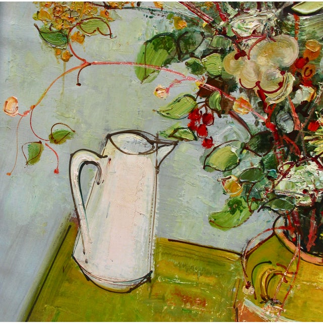 Andre Vignoles ( 1920- 2017), painting on canvas, still life dated 1957. Post-impressionist work from mid century. France....